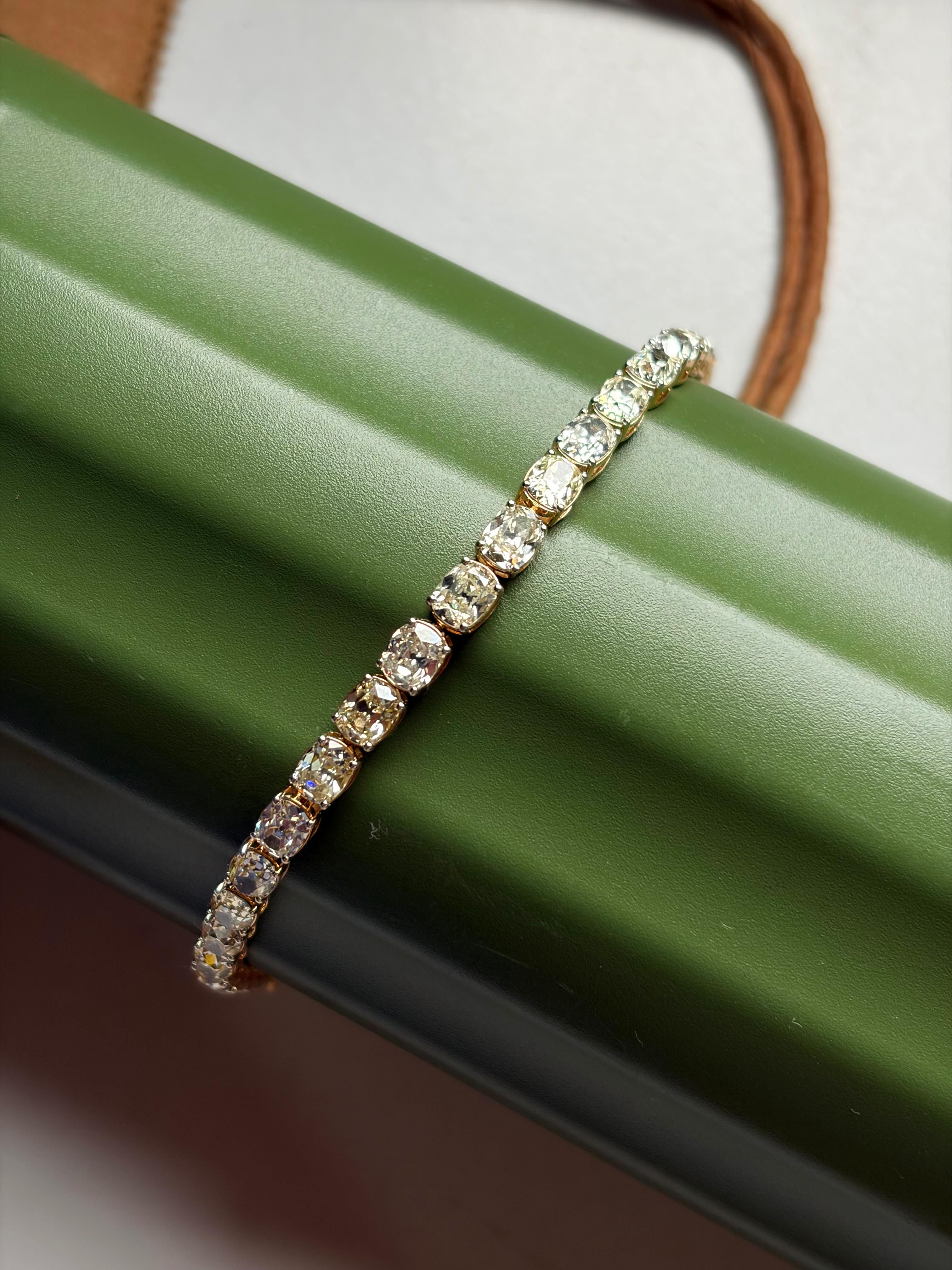 Elongated Old Mine Cushion Diamond Tennis Bracelet