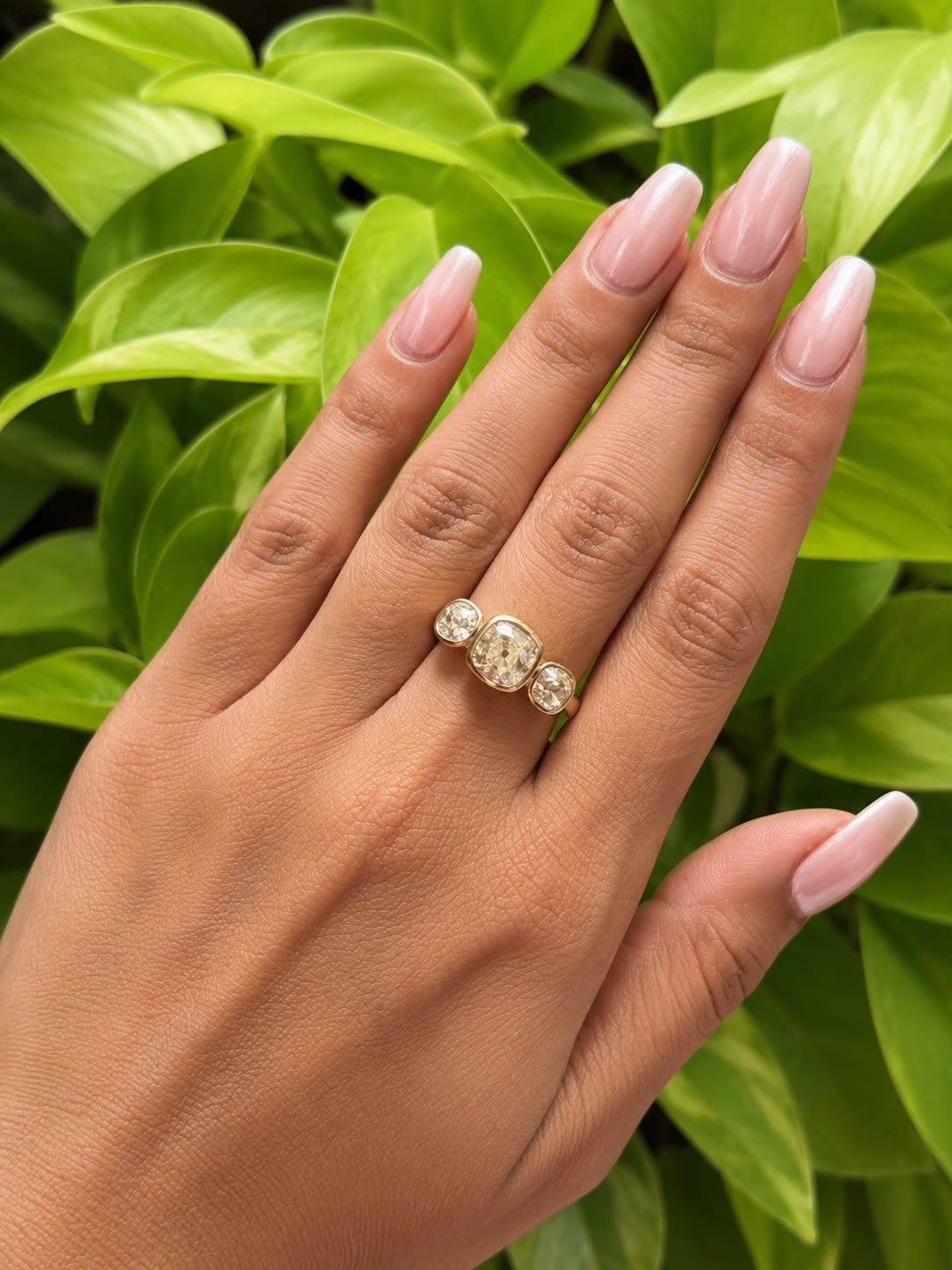 Old Mine Cushion Trio Diamond Ring