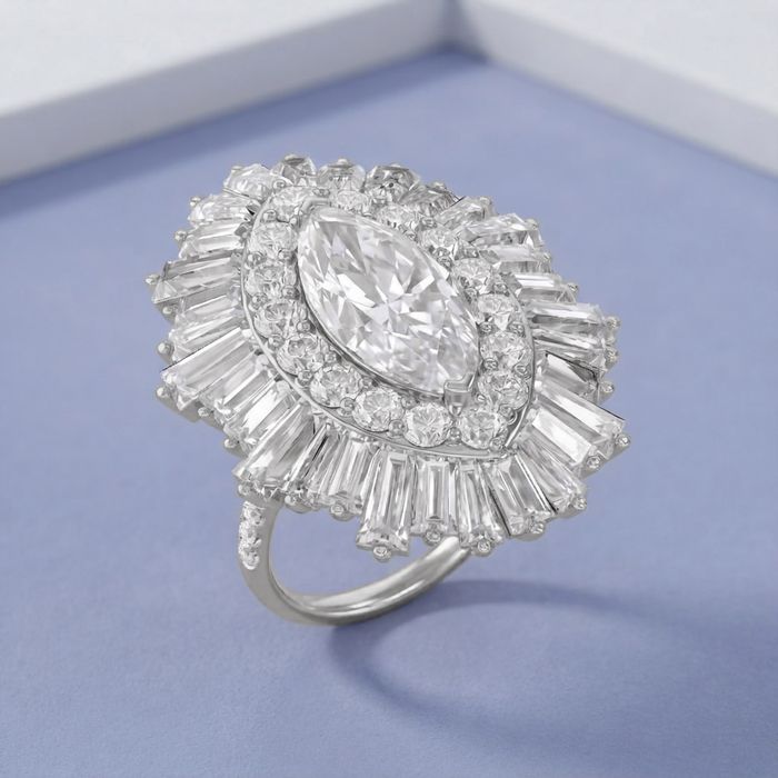 Radiant Marquise Halo Statement Ring