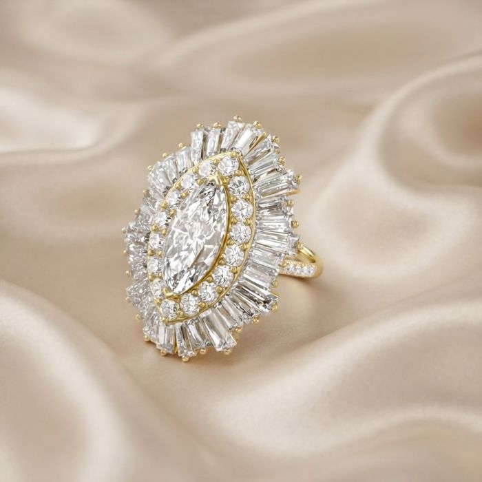 Radiant Marquise Halo Statement Ring