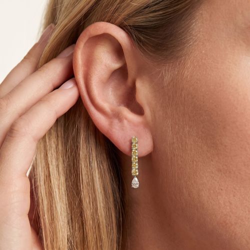 Elegant Yellow & White Stone Drop Earrings