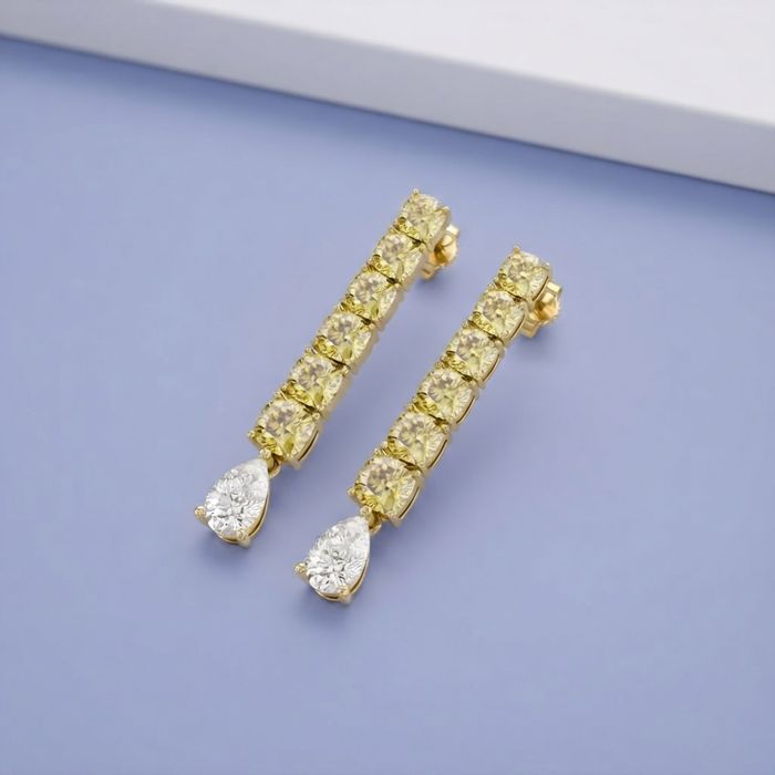 Elegant Yellow & White Stone Drop Earrings