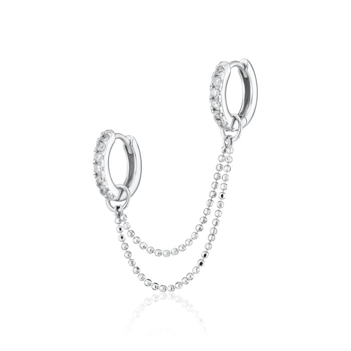 Clear Stone Double Chain Huggie Earring