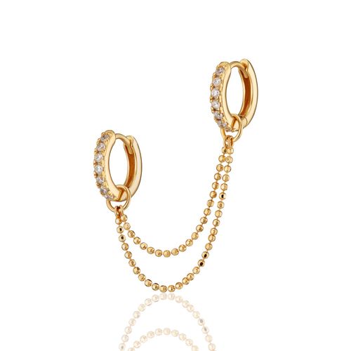 Clear Stone Double Chain Huggie Earring