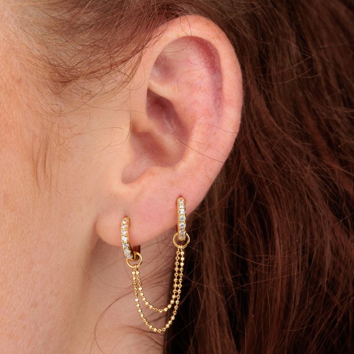 Clear Stone Double Chain Huggie Earring