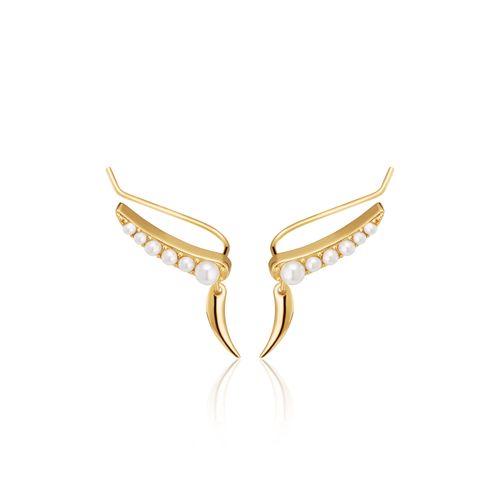 Pearl Ear Climber Earrings with Claw Drop