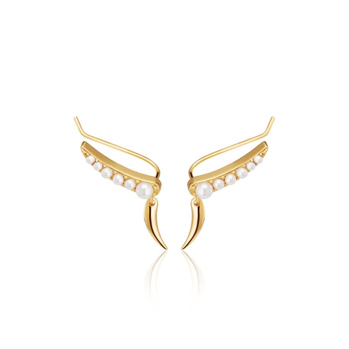 Pearl Ear Climber Earrings with Claw Drop
