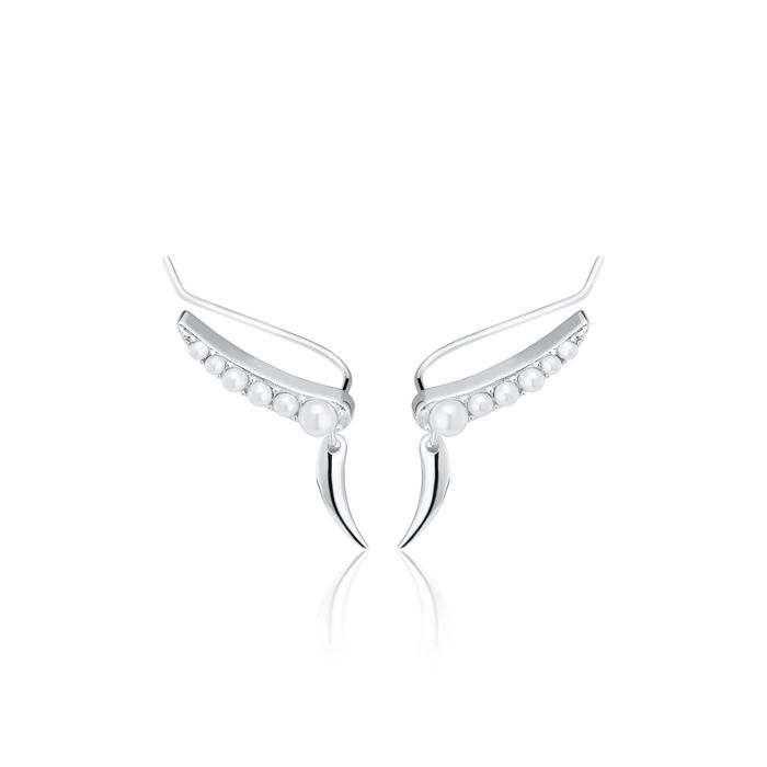 Pearl Ear Climber Earrings with Claw Drop
