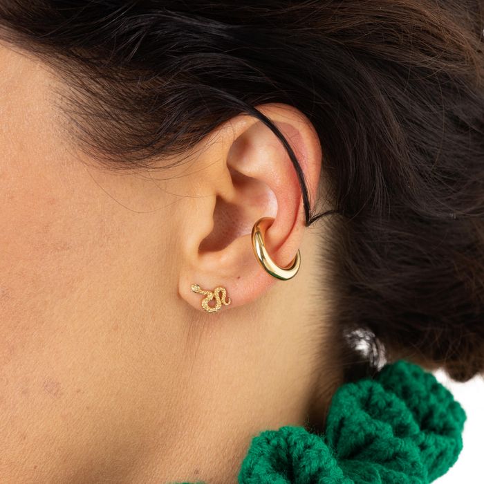 Snake Stud Earrings with Green Eyes