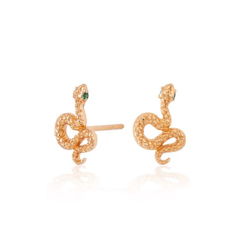 Snake Stud Earrings with Green Eyes