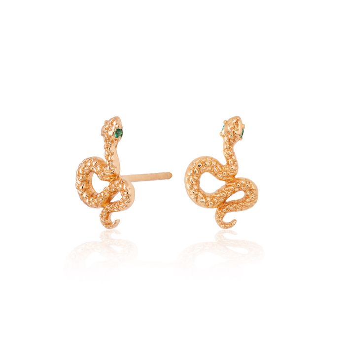 Snake Stud Earrings with Green Eyes