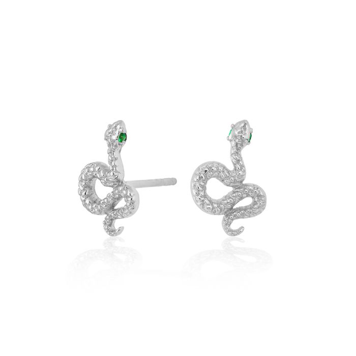 Snake Stud Earrings with Green Eyes