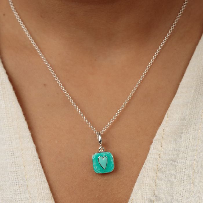 Silver Turquoise Heart Locket Charm