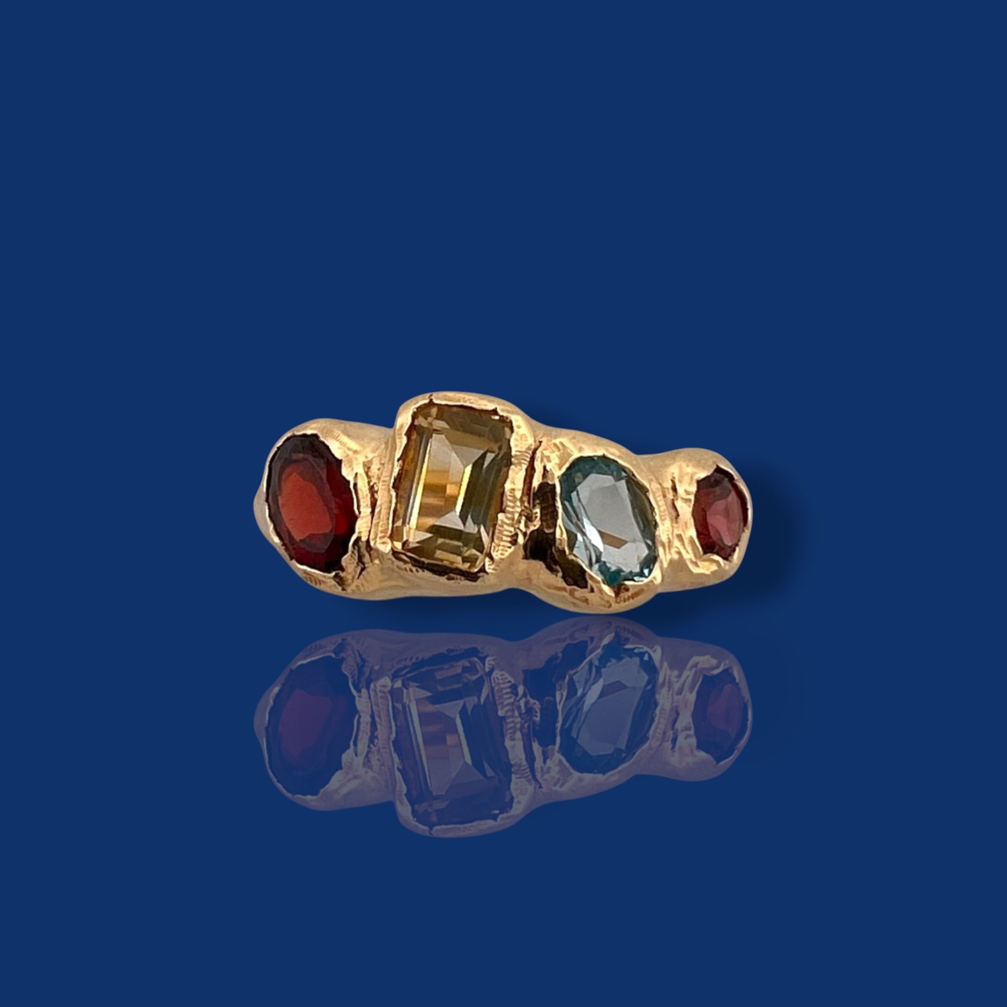 14K Gold Vermeil Multi Gemstone Ring | Garnet Citrine Blue Topaz Tourmaline Ring