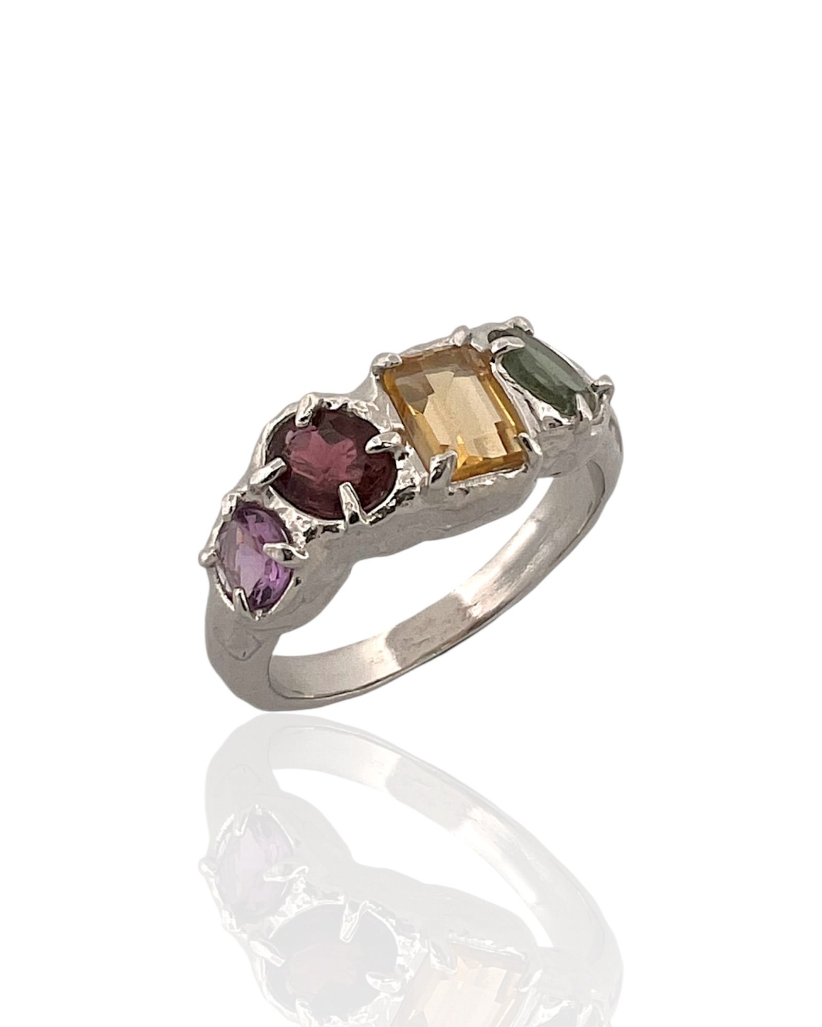 14K Gold Vermeil Multi Gemstone Ring | Garnet Citrine Blue Topaz Tourmaline Ring
