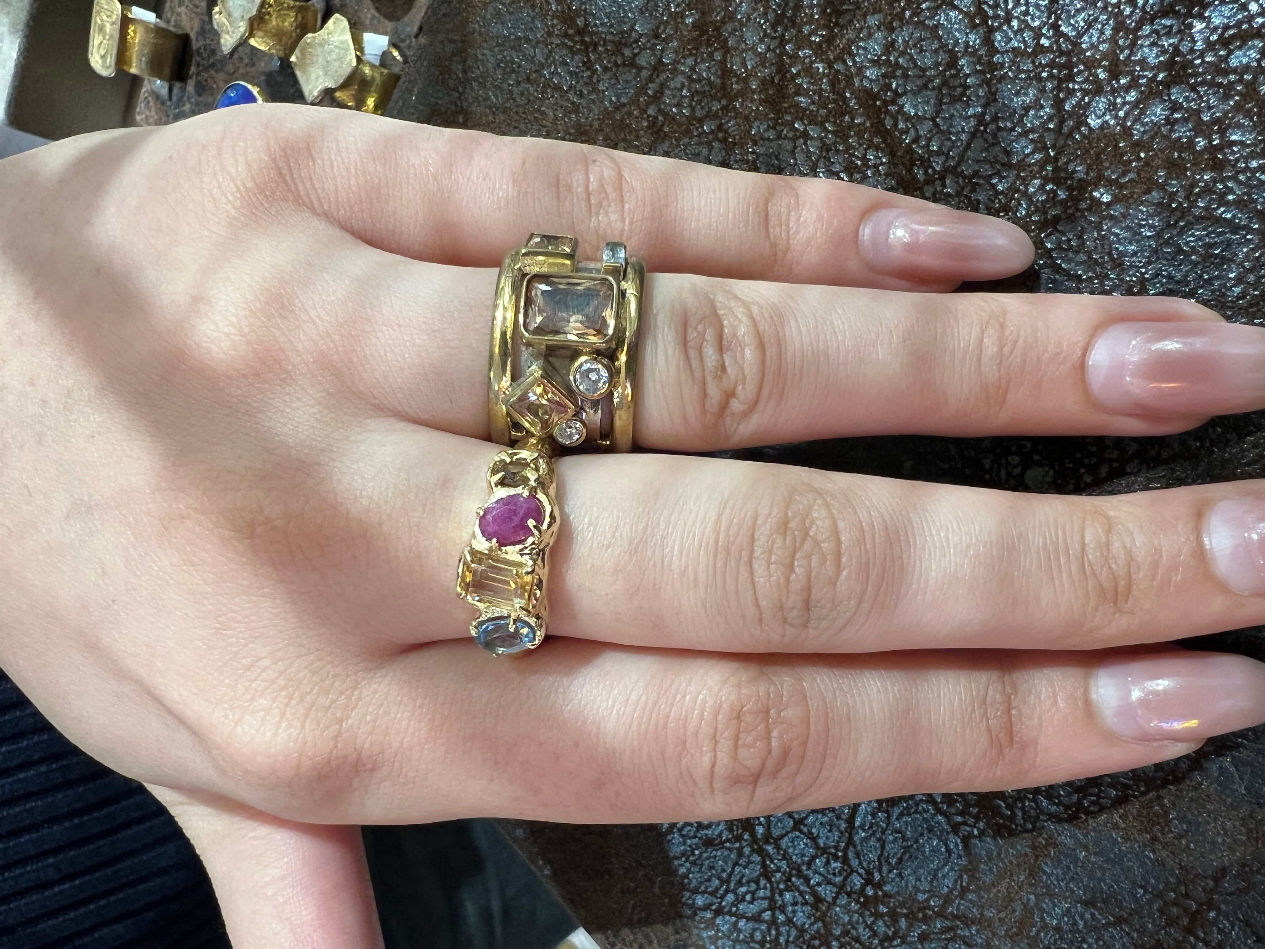 14K Gold Vermeil Multi Gemstone Ring | Garnet Citrine Blue Topaz Tourmaline Ring
