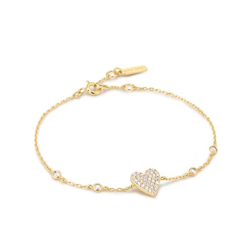 Gold Pavé Heart with Bezel Station Bracelet