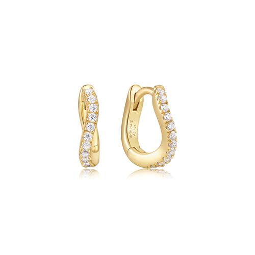 Gold Slim Pavé Wave Huggie Hoop Earrings