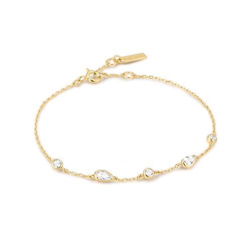 Gold Round & Teardrop Bezel Station Bracelet