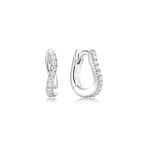 Silver Slim Pavé Wave Huggie Hoop Earrings