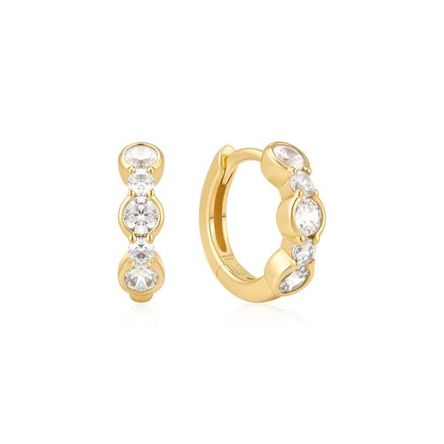 Gold Alternating Half-Bezel Huggie Hoop Earrings