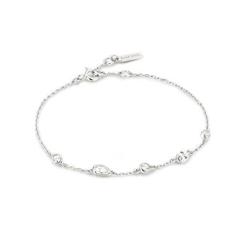 Silver Round & Teardrop Bezel Station Bracelet