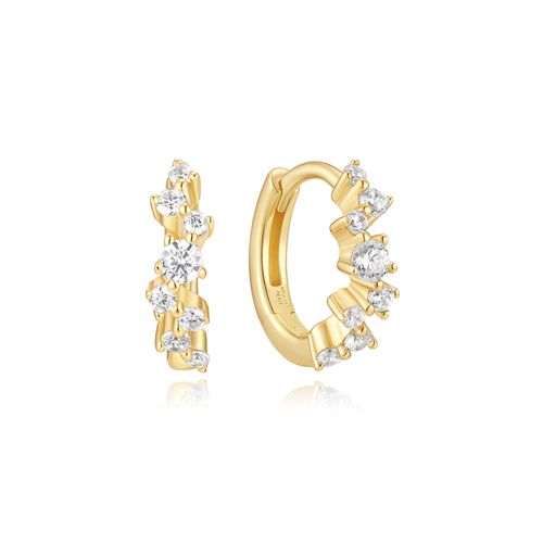Gold Zig-Zag Pavé Huggie Hoop Earrings