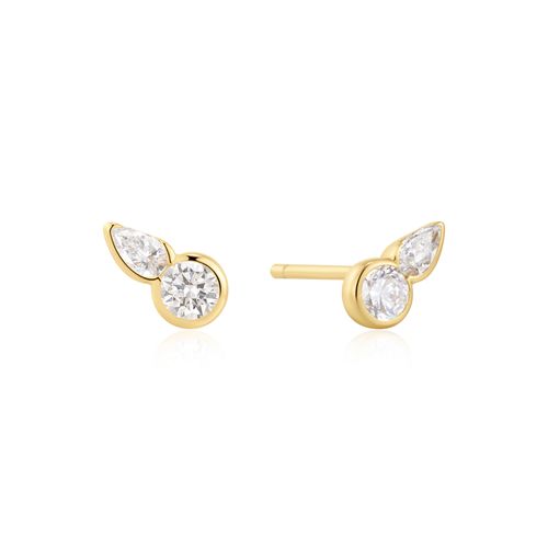 Gold Bezel Round & Teardrop Stud Earrings