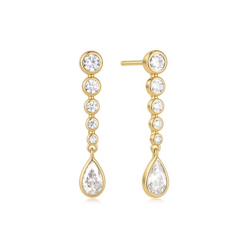 Gold Graduated Bezel Round & Teardrop Dangle Stud Earrings
