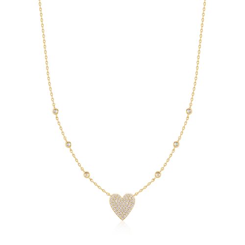 Gold Pavé Heart with Bezel Station Necklace