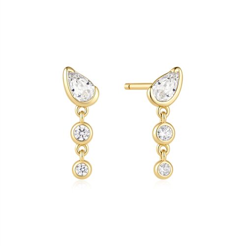 Gold Teardrop & Bezel Round Dangle Stud Earrings