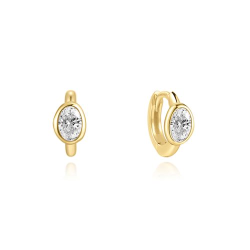 Gold Bezel Organic Pebble Huggie Hoop Earrings