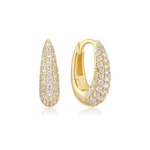 Gold Pavé Dome Huggie Hoop Earrings