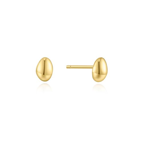 Gold Organic Dome Pebble Stud Earrings