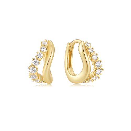 Gold Duet Wave Huggie Hoop Earrings