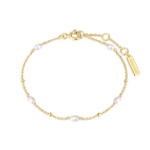 Gold Alternating Pearl & Bead Station Bracelet