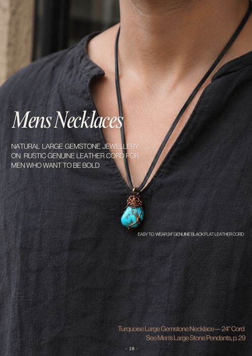 Men's Large Stone Pendants - Bronze Collection - Leather Cord Necklaces
