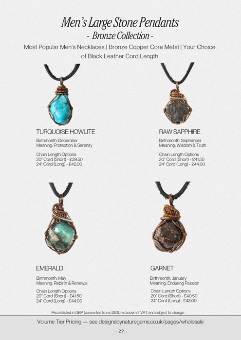 Men's Large Stone Pendants - Bronze Collection - Leather Cord Necklaces