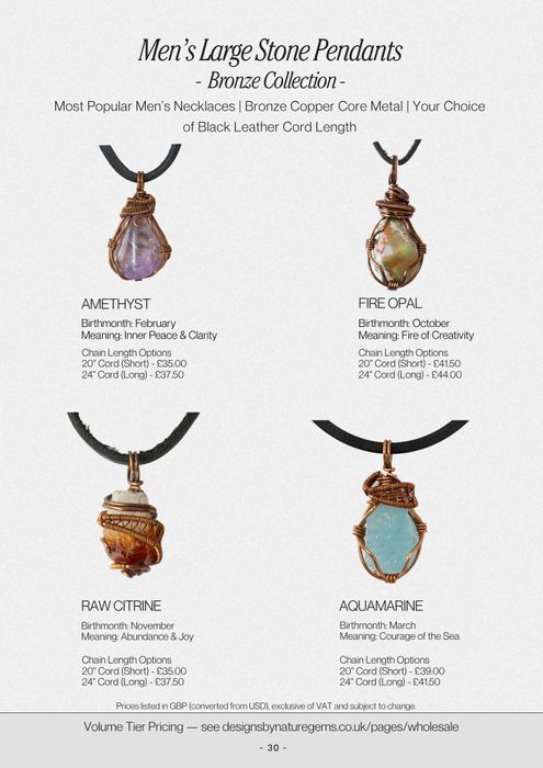 Men's Large Stone Pendants - Bronze Collection - Leather Cord Necklaces