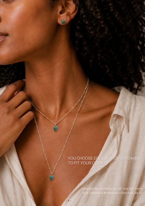 Minimalist Raw Gemstone Birthstone Necklace + Earrings - Sterling Silver on Satellite Chain