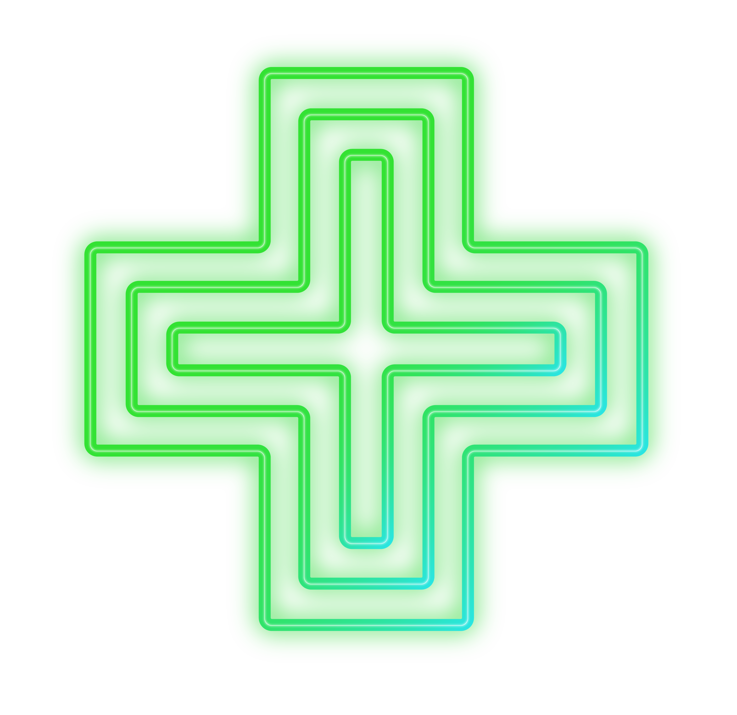Pharmacy sign in the shape of a neon green cross