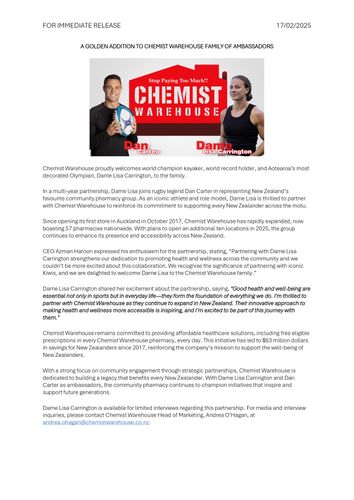 CHEMIST WAREHOUSE PRESS RELEASE