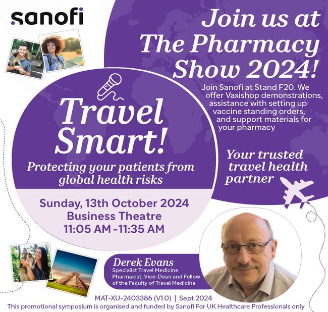 Join Sanofi at The Pharmacy Show 2024: Travel Smart session and visit our promotional stand F20