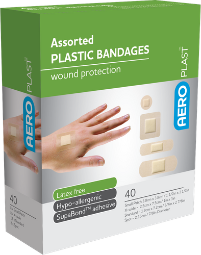 AeroPlast™ Plastic Assorted Washproof Plasters - Box 40