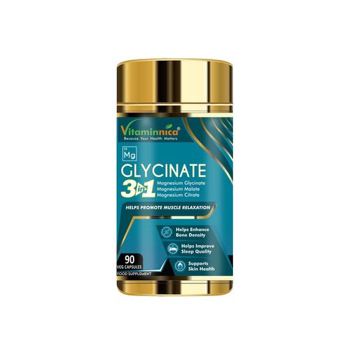 Vitaminnica Magnesium Glycinate 3-in-1 Complex- 90 Veg Capsules | Glycinate, Citrate & Malate- Triple High Absorption