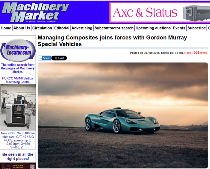 Managing Composites joins forces with Gordon Murray Special Vehicles