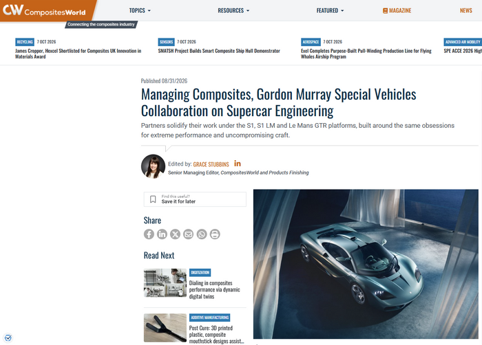 Managing Composites, Gordon Murray Special Vehicles Collaboration on Supercar Engineering