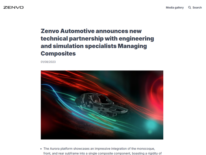 Zenvo Automotive announces new technical partnership with engineering and simulation specialists Managing Composites