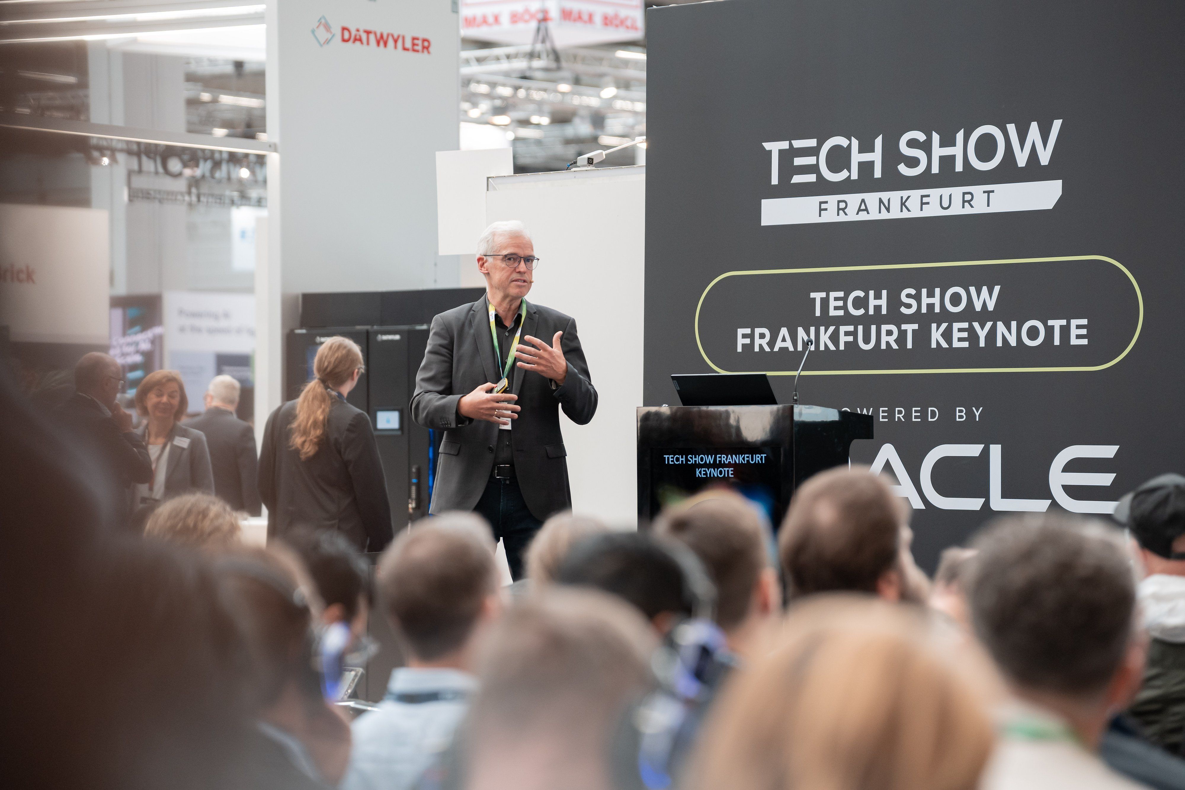 Prof. Dr. Holger Schmidt (F.A.Z. / TU Darmstadt) speaking at Tech Show Frankfurt 2026