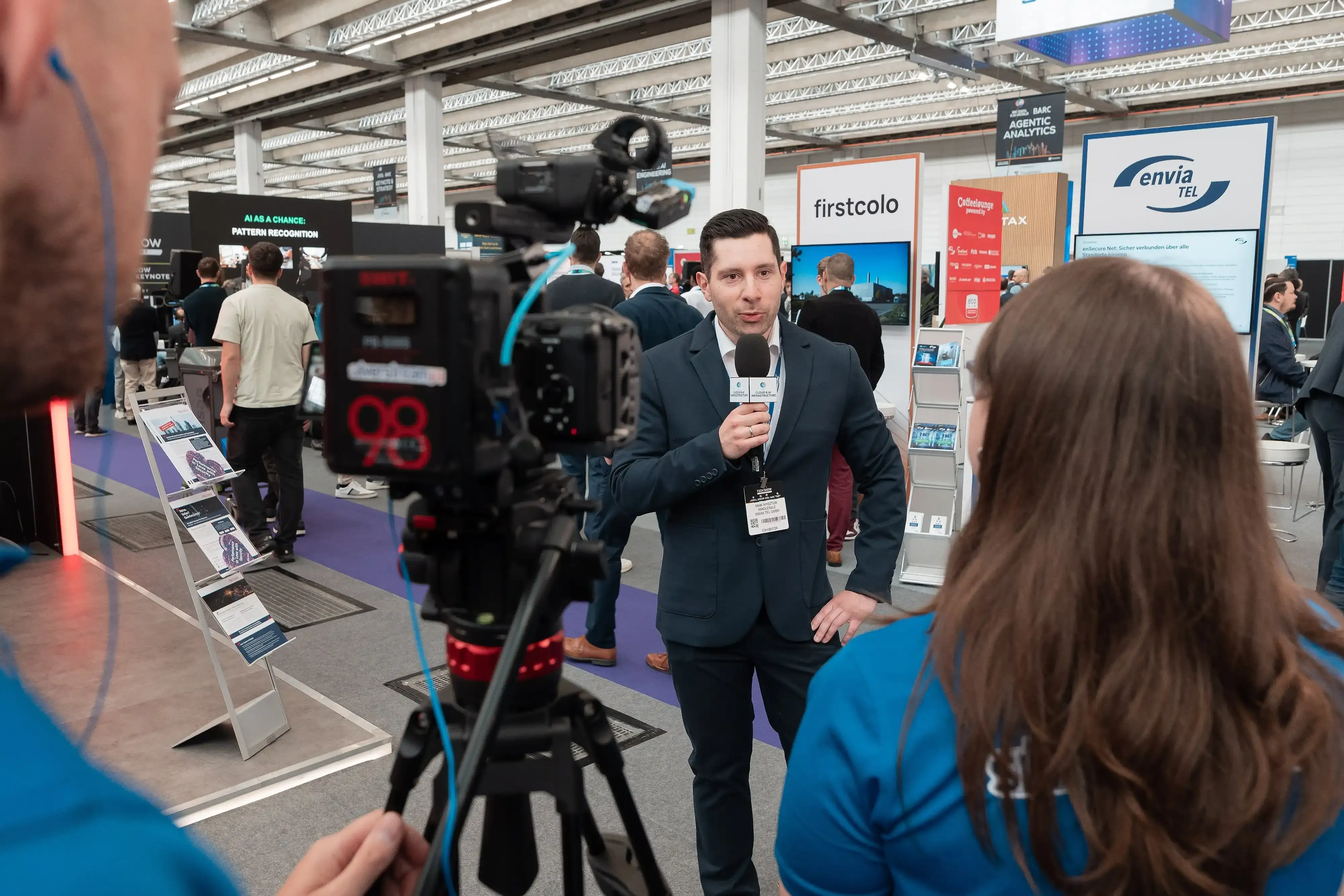 Exhibitor taking part in a video interview at Tech Show Frankfurt